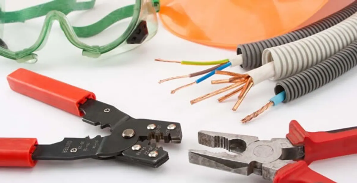 Electrical wiring repair with professional tools and safety equipment in Bella Vista, CA